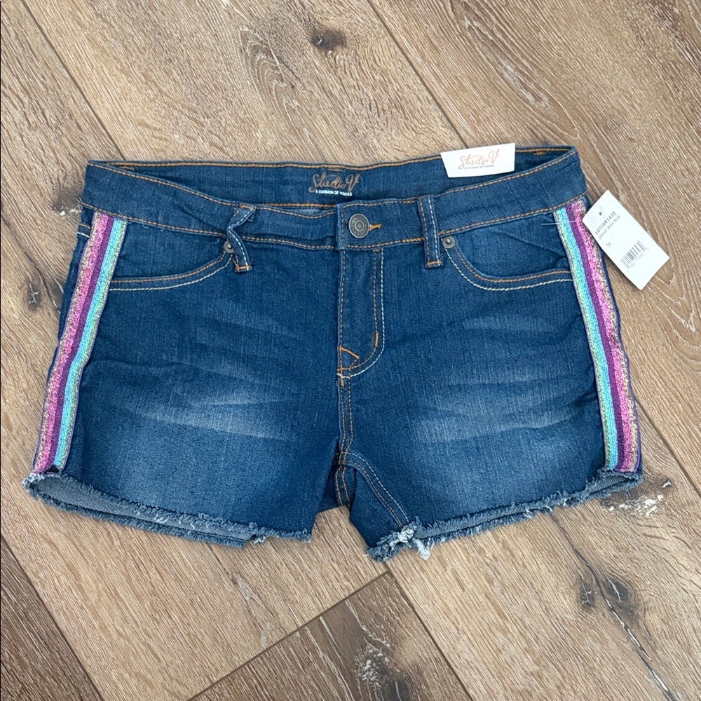 Girl's Denim Jean Shorts Metallic Stripe Detail